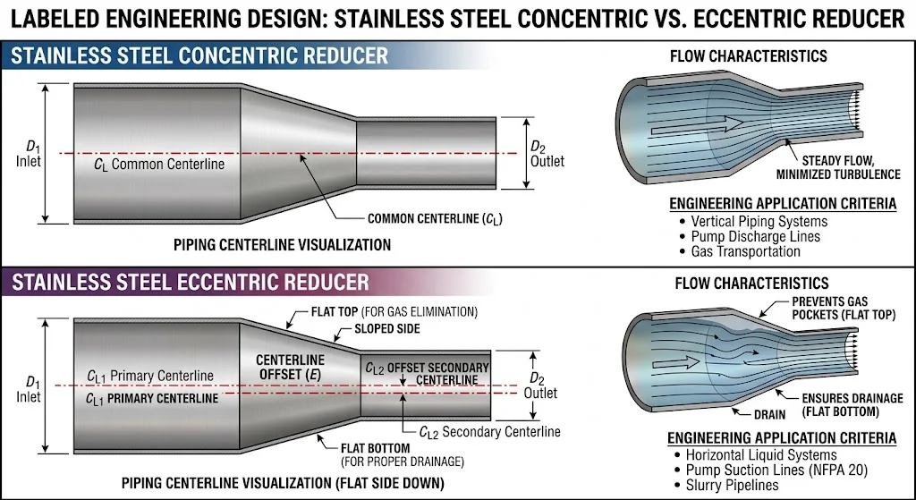 Stainless Steel Concentric Reducer Và Eccentric Reducer Khác Nhau Thế Nào?